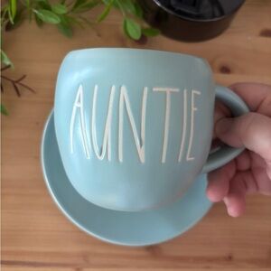 Rae Dunn Auntie Blue Mug and Saucer Set
